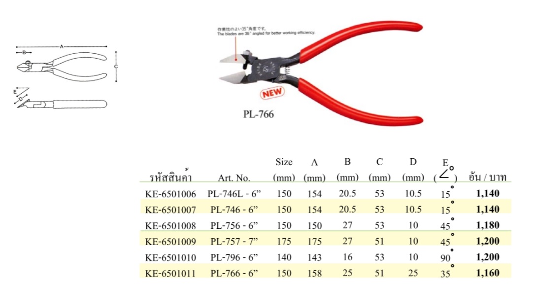 Keiba Plastic Cutting Pliers Flat Blade 150mm PL-726